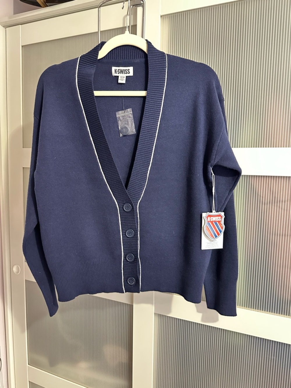 K-Swiss Navy Cardigan with White Trim Tag